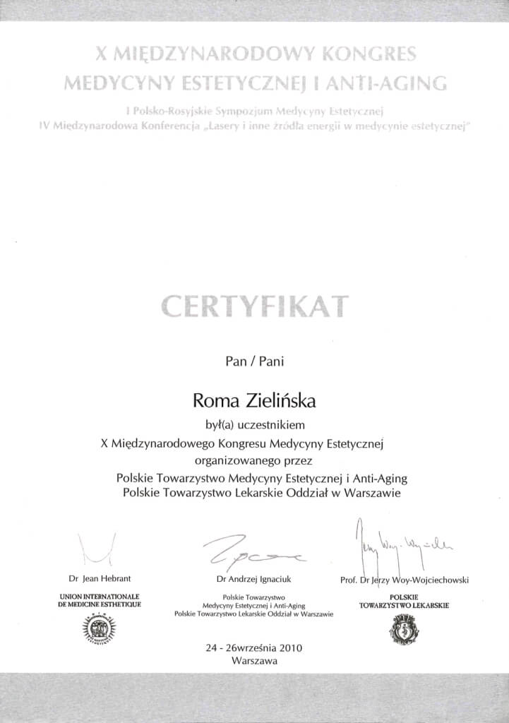 certyfikat uczestnictwa w kongresie