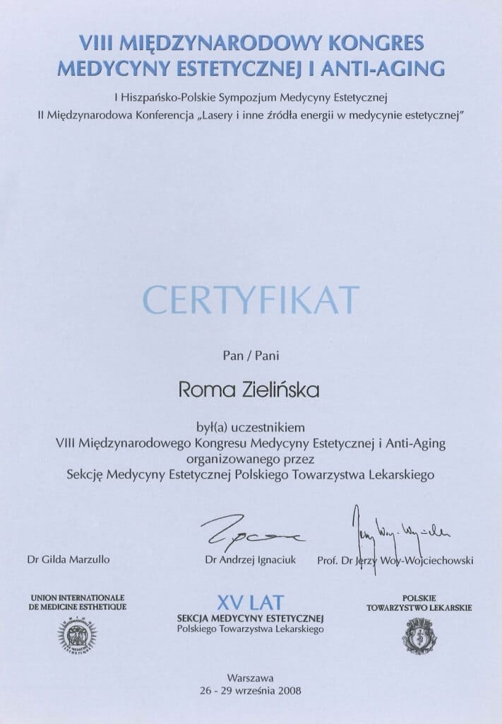 certyfikat uczestnictwa w kongresie