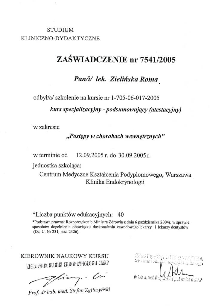 zaświadczenie odbycia szkolenia
