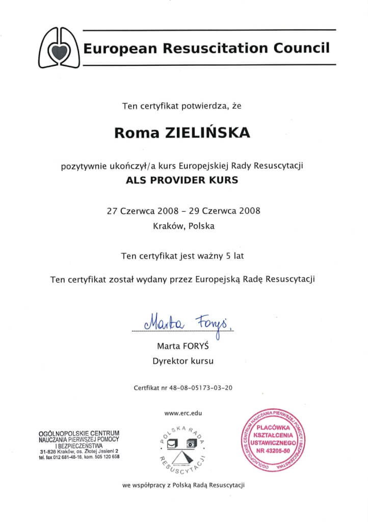 certyfikat ukończenia kursu