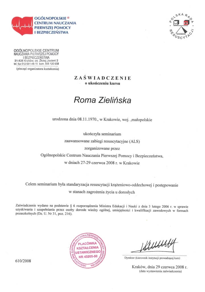 zaświadczenie ukończenia kursu