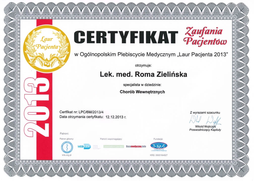 certyfikat zaufania pacjentów