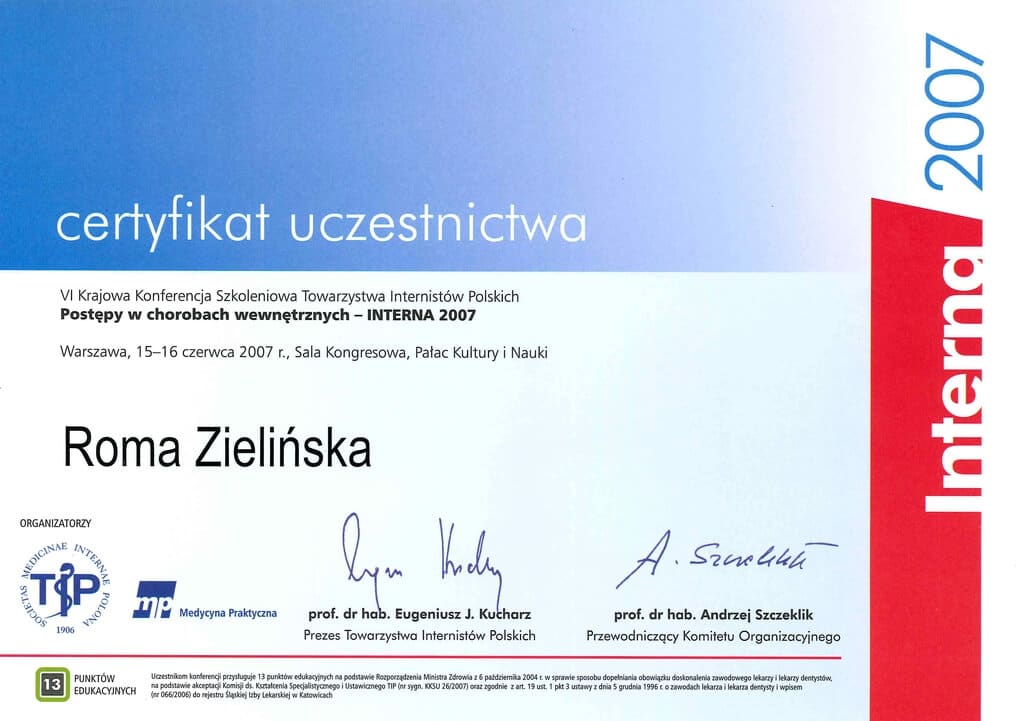 certyfikat uczestnictwa w konferencji